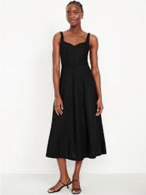 NWT Old Navy Fit & Flare Sleeveless Linen-Blend Midi Dress